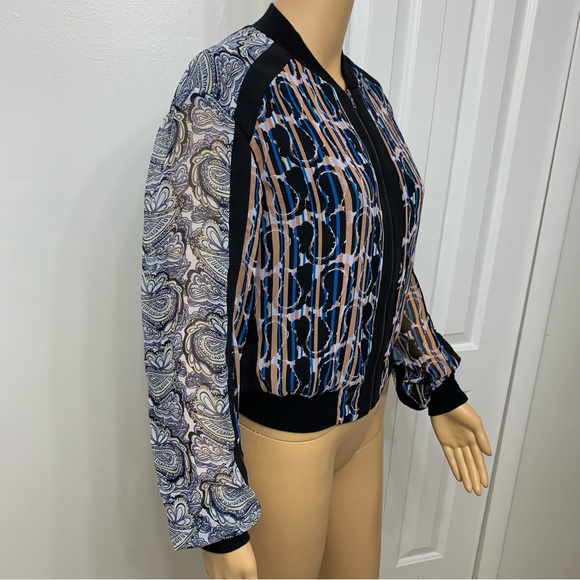 BCBGMaxAzria Harrison Zip Up Lightweight Bomber Jacket Top Paisley Blouse Size S - Picture 11 of 15